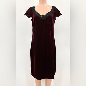 FLP Faith Love & Passion Burgundy Wine Velvet Flutter Sleeve Dress Size 16